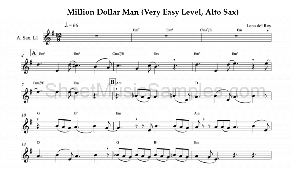 Million Dollar Man (Very Easy Level, Alto Sax)