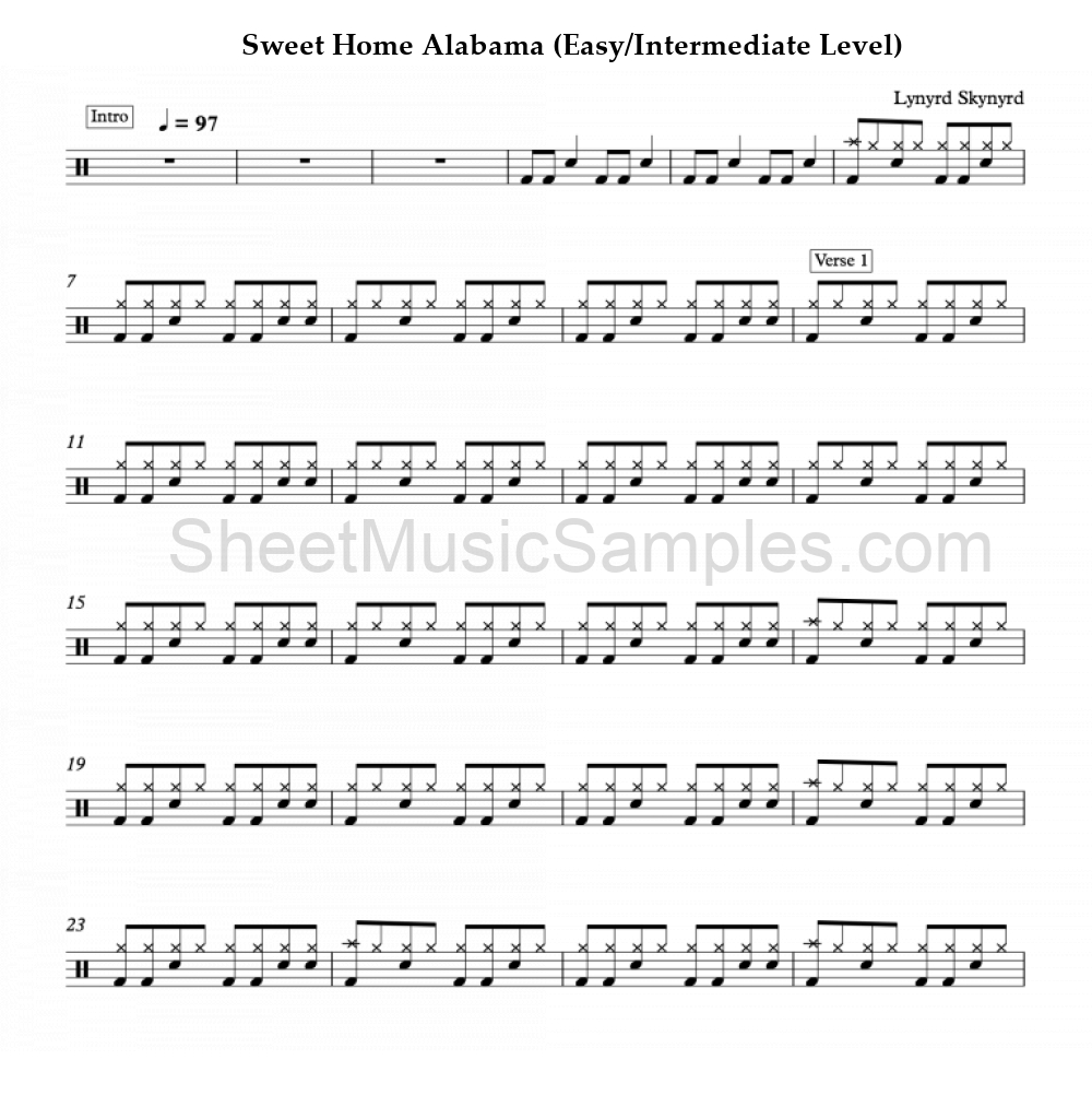 Sweet Home Alabama (Easy/Intermediate Level)