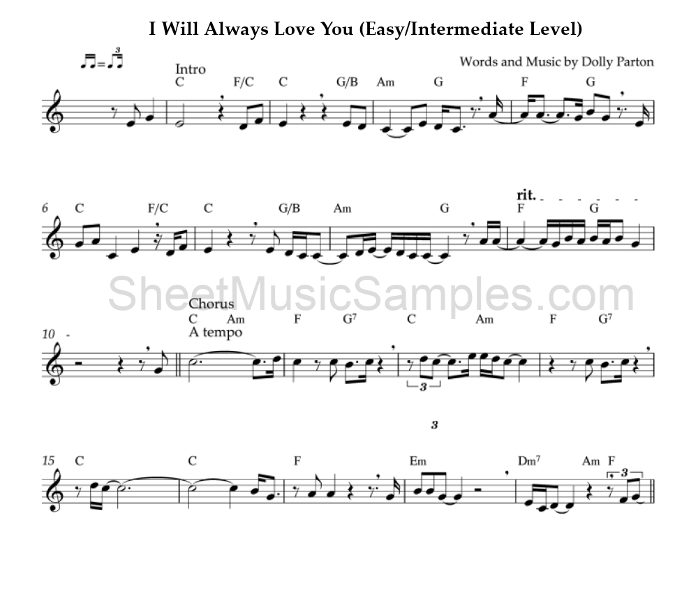 I Will Always Love You (Easy/Intermediate Level)