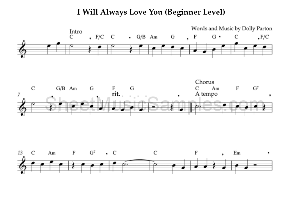 I Will Always Love You (Beginner Level)