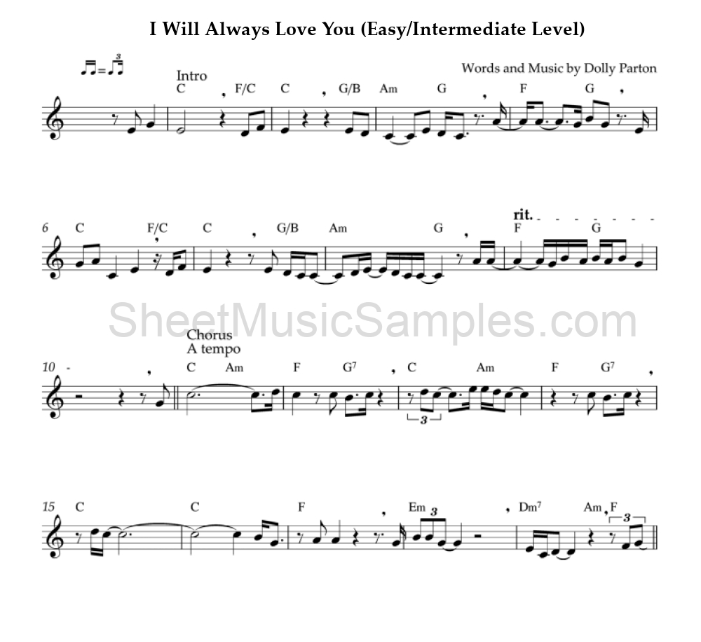 I Will Always Love You (Easy/Intermediate Level)