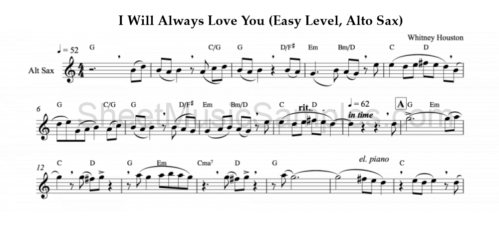 I Will Always Love You (Easy Level, Alto Sax)