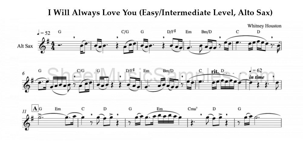 I Will Always Love You (Easy/Intermediate Level, Alto Sax)