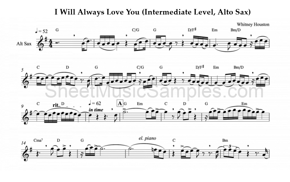 I Will Always Love You (Intermediate Level, Alto Sax)