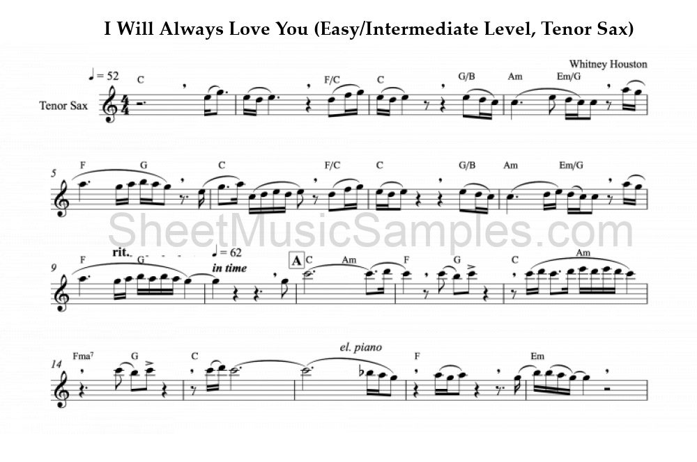 I Will Always Love You (Easy/Intermediate Level, Tenor Sax)