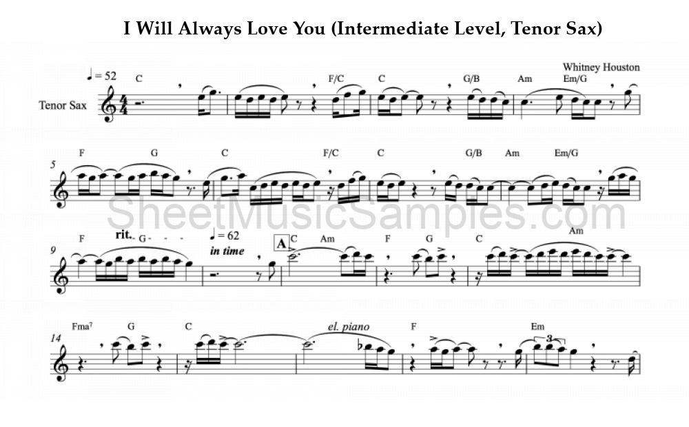 I Will Always Love You (Intermediate Level, Tenor Sax)