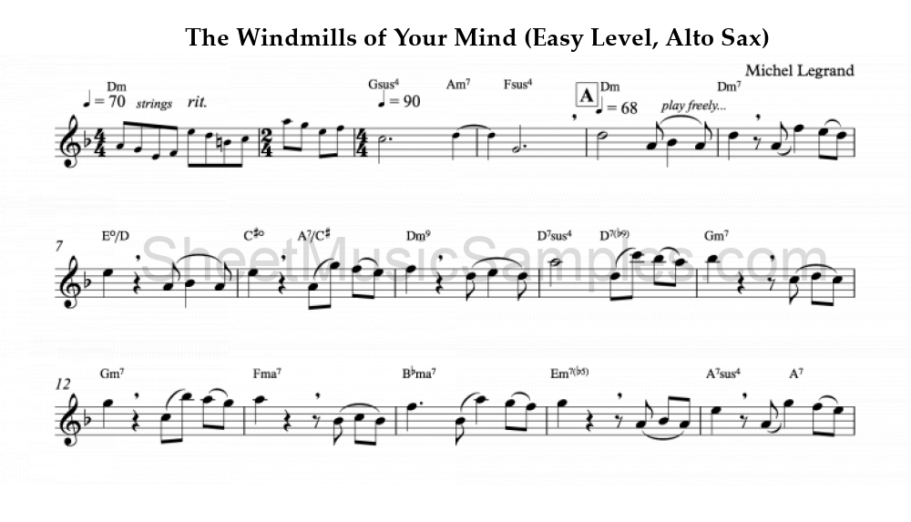 The Windmills of Your Mind (Easy Level, Alto Sax)