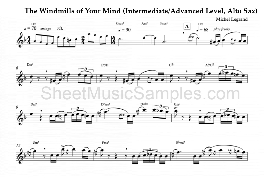 The Windmills of Your Mind (Intermediate/Advanced Level, Alto Sax)