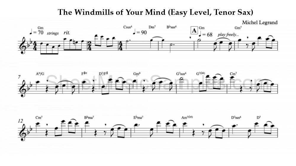 The Windmills of Your Mind (Easy Level, Tenor Sax)