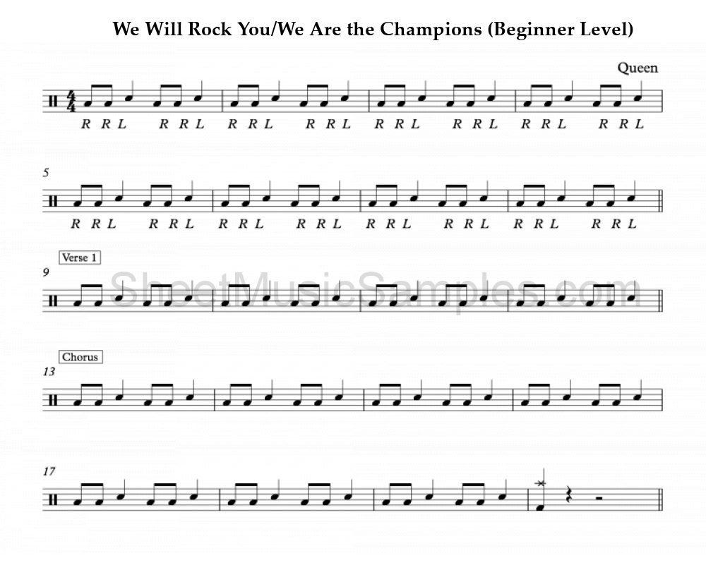 We Will Rock You/We Are the Champions (Beginner Level)