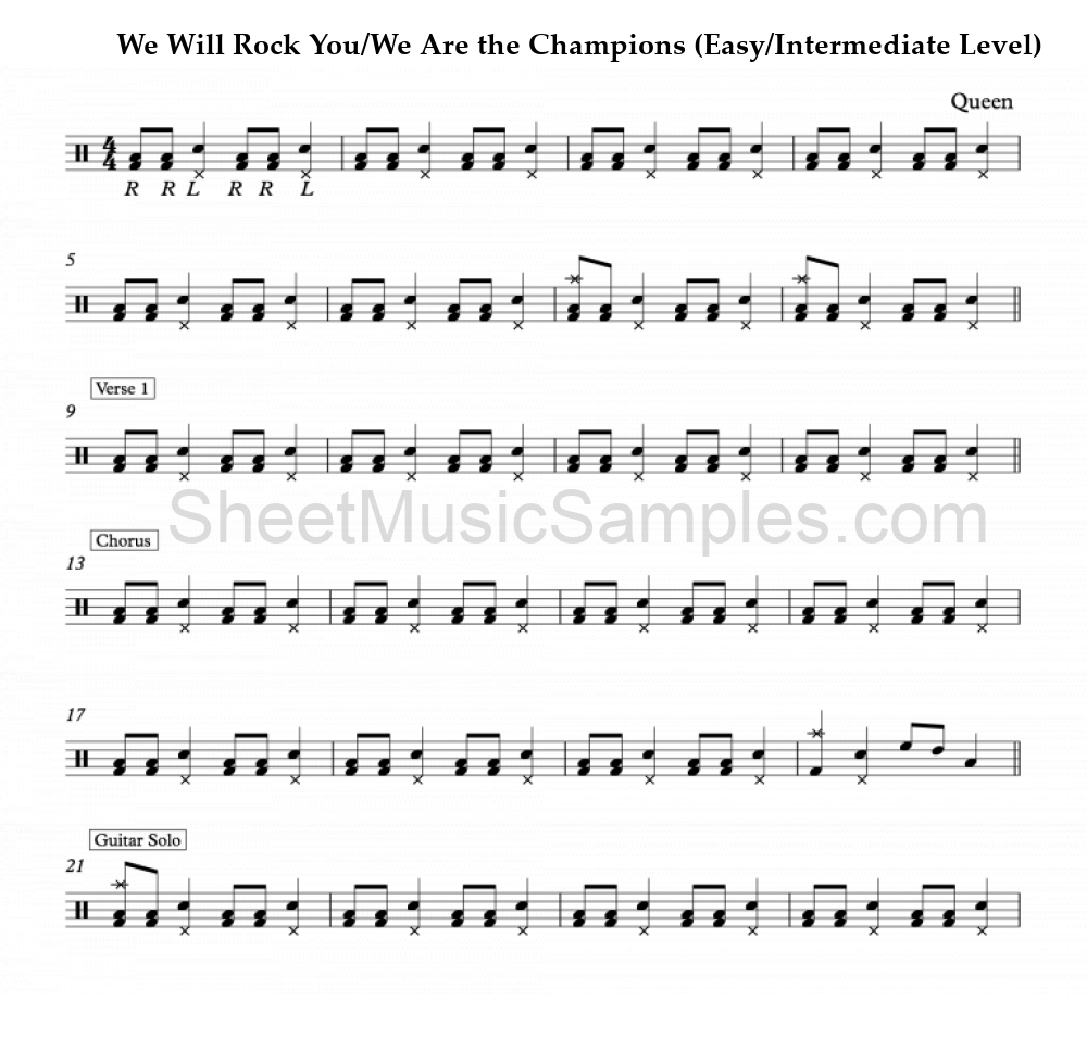 We Will Rock You/We Are the Champions (Easy/Intermediate Level)