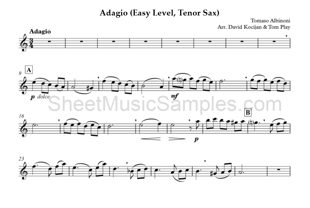 Adagio (Easy Level, Tenor Sax)