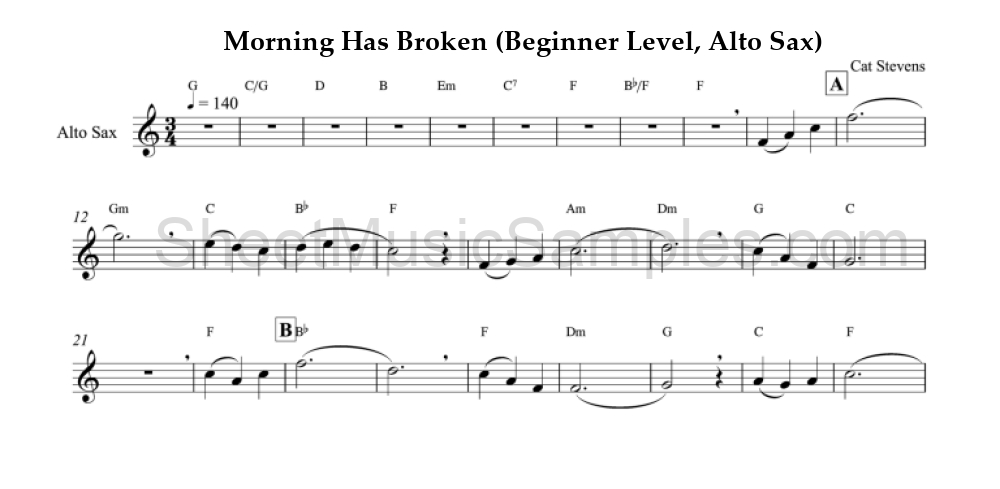 Morning Has Broken (Beginner Level, Alto Sax)