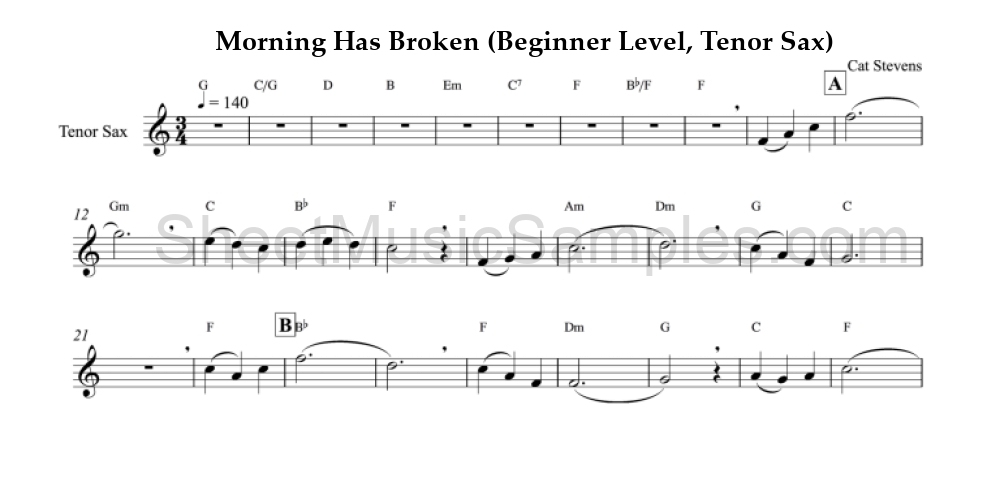 Morning Has Broken (Beginner Level, Tenor Sax)