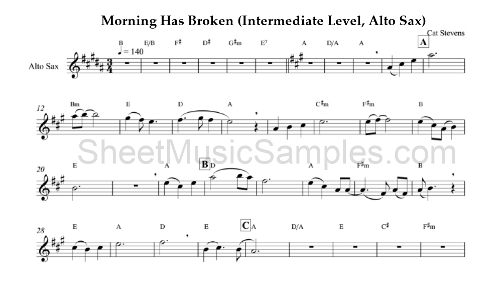 Morning Has Broken (Intermediate Level, Alto Sax)