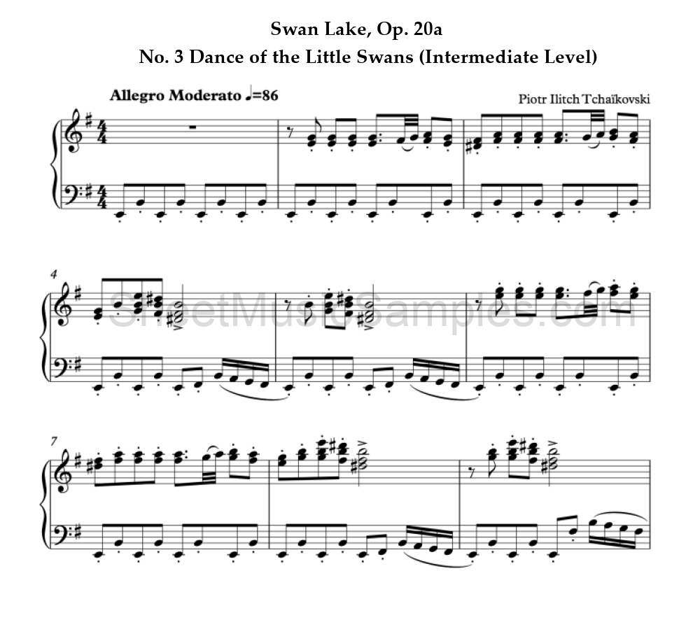 Swan Lake, Op. 20a - No. 3 Dance of the Little Swans (Intermediate Level)