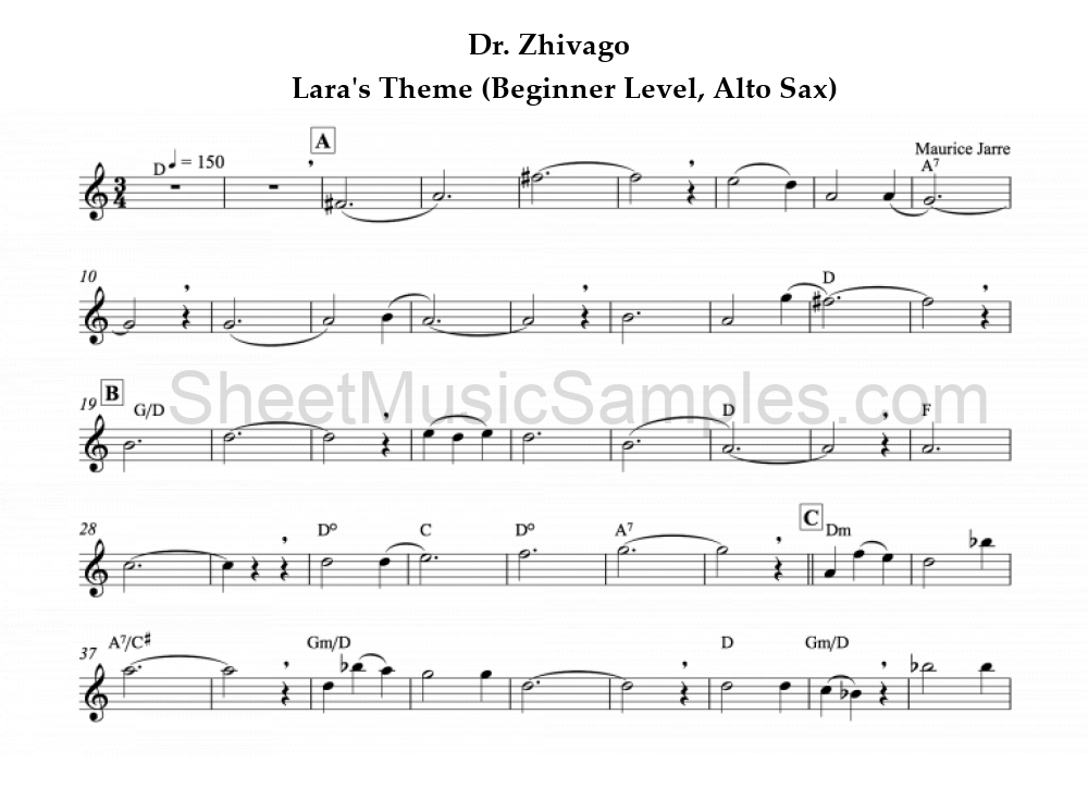 Dr. Zhivago - Lara's Theme (Beginner Level, Alto Sax)