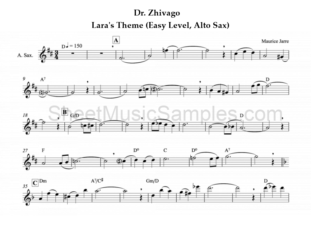 Dr. Zhivago - Lara's Theme (Easy Level, Alto Sax)