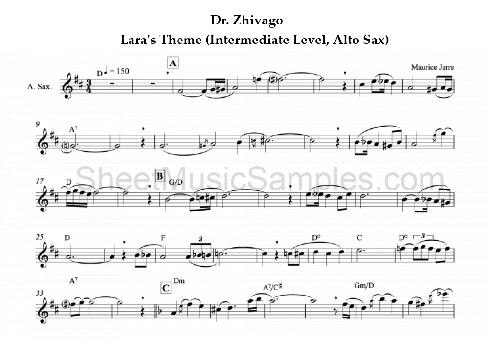 Dr. Zhivago - Lara's Theme (Intermediate Level, Alto Sax)