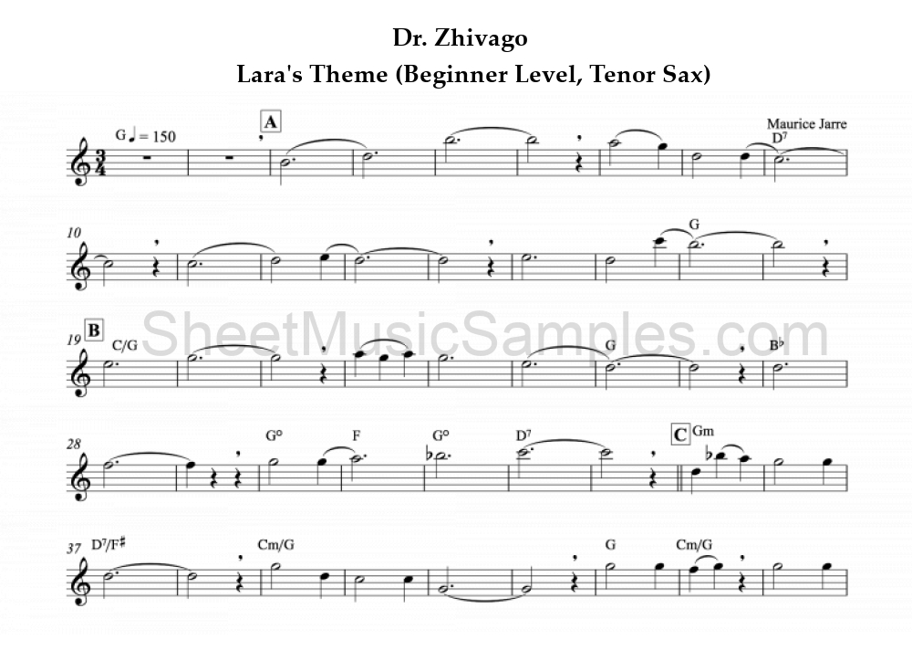 Dr. Zhivago - Lara's Theme (Beginner Level, Tenor Sax)