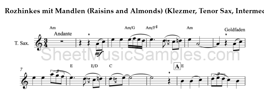 Rozhinkes mit Mandlen (Raisins and Almonds) (Klezmer, Tenor Sax, Intermediate)