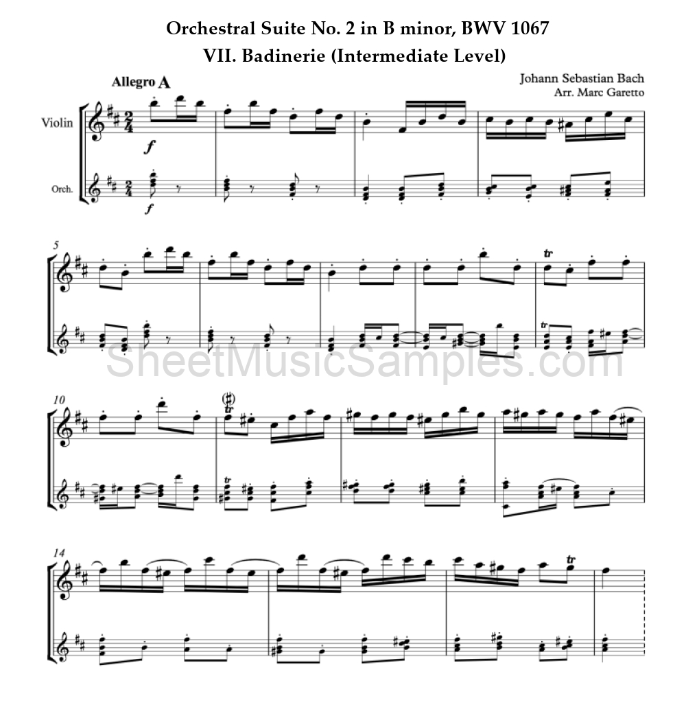 Orchestral Suite No. 2 in B minor, BWV 1067 - VII. Badinerie (Intermediate Level)