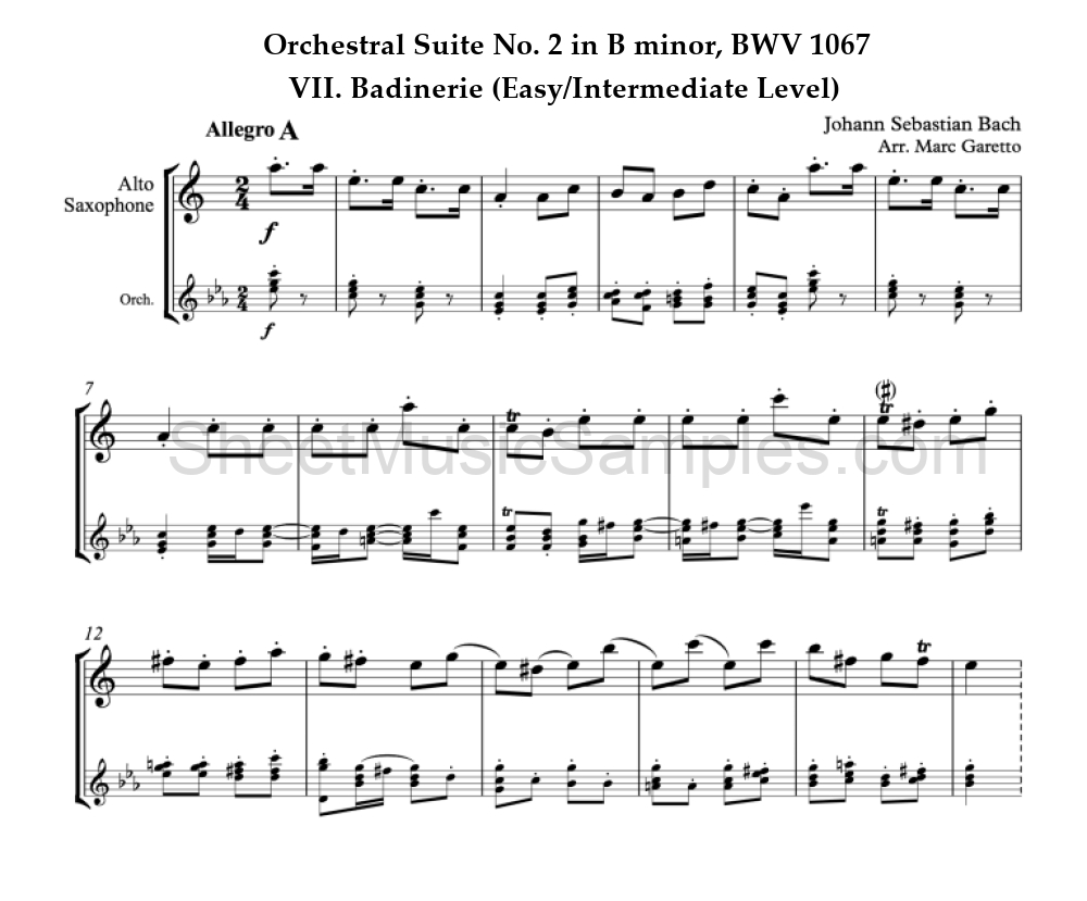 Orchestral Suite No. 2 in B minor, BWV 1067 - VII. Badinerie (Easy/Intermediate Level)