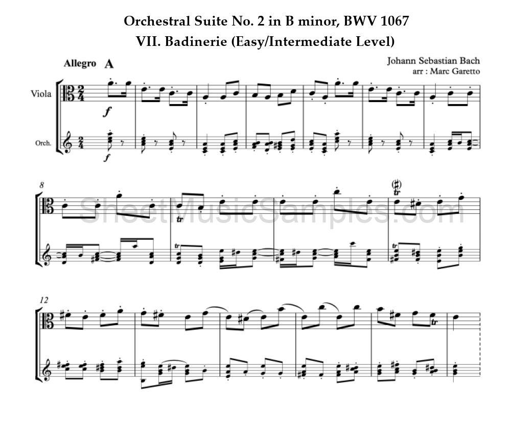 Orchestral Suite No. 2 in B minor, BWV 1067 - VII. Badinerie (Easy/Intermediate Level)