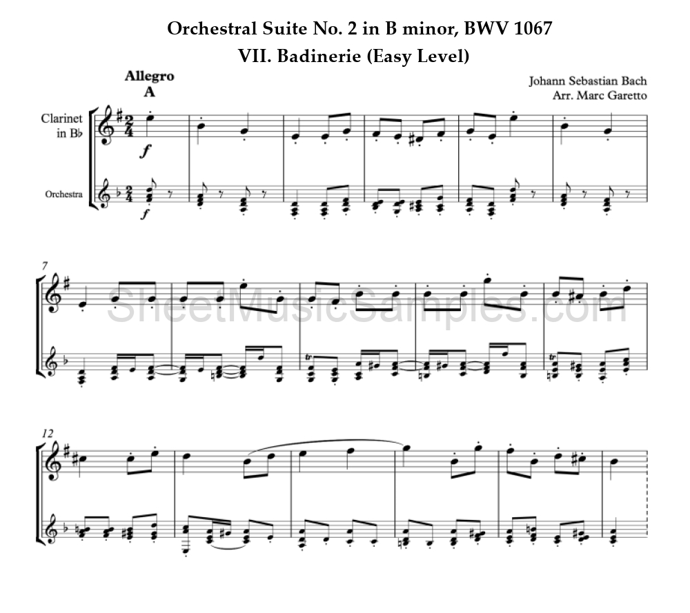 Orchestral Suite No. 2 in B minor, BWV 1067 - VII. Badinerie (Easy Level)