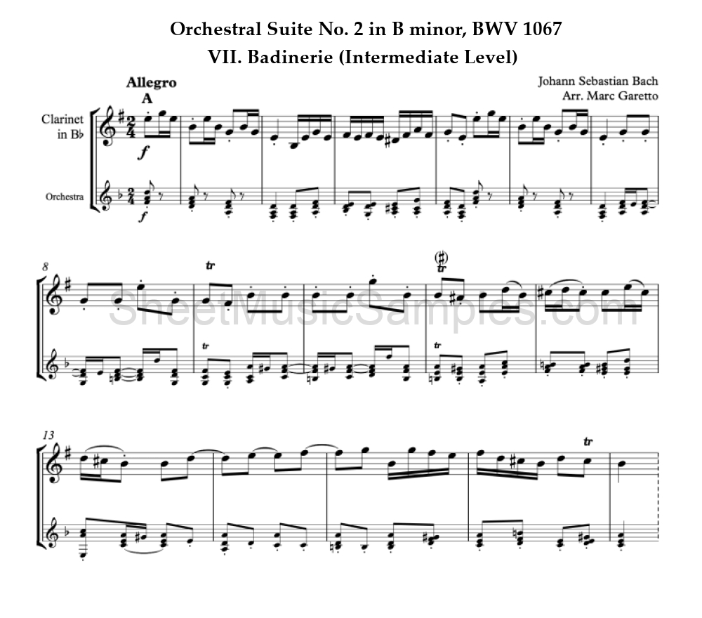 Orchestral Suite No. 2 in B minor, BWV 1067 - VII. Badinerie (Intermediate Level)