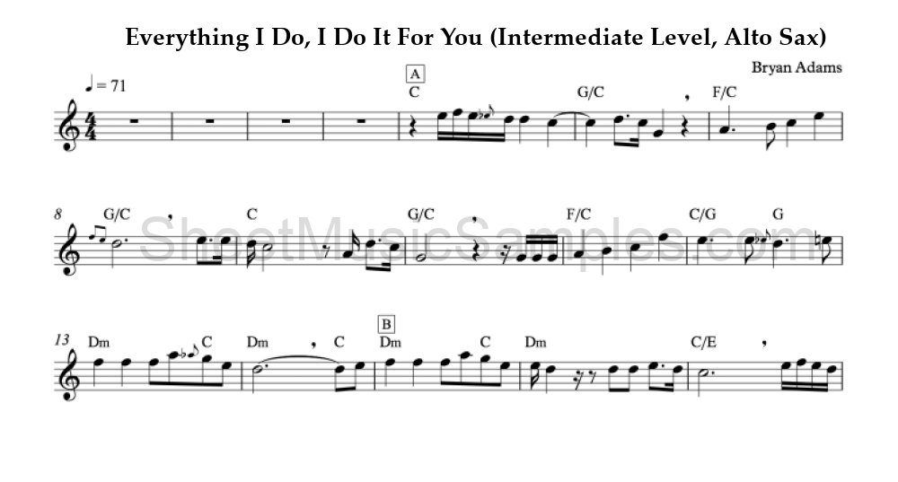 Everything I Do, I Do It For You (Intermediate Level, Alto Sax)