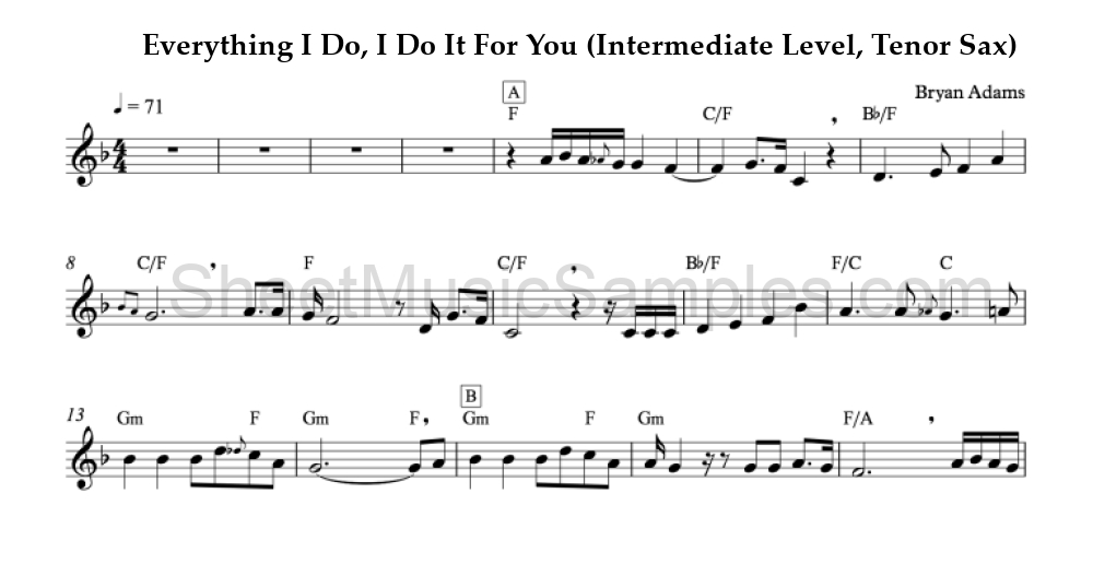 Everything I Do, I Do It For You (Intermediate Level, Tenor Sax)