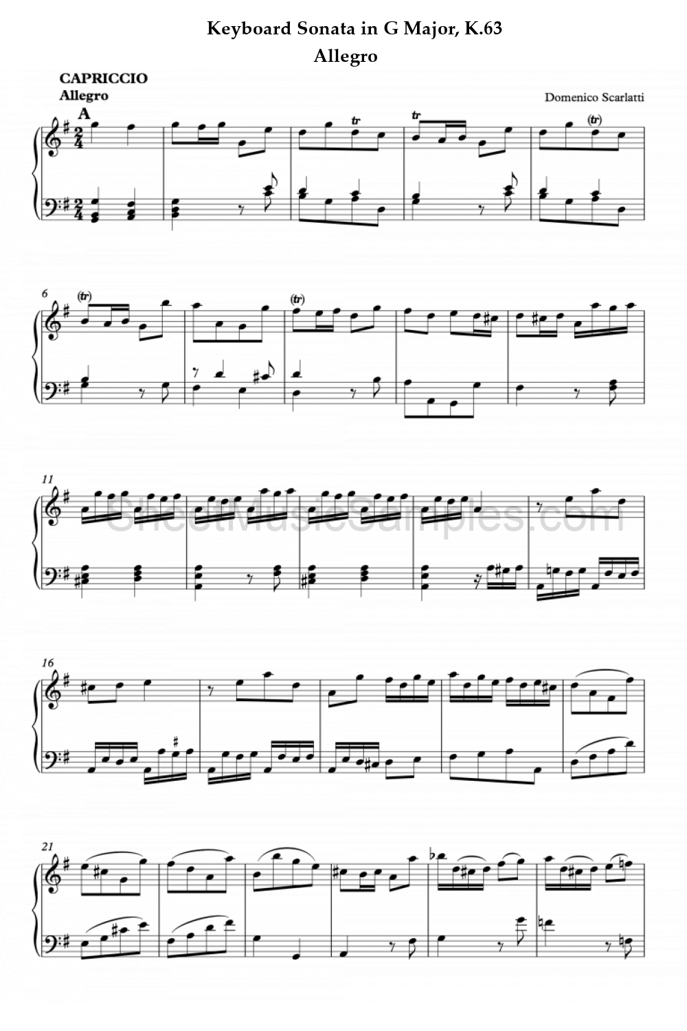 Keyboard Sonata in G Major, K.63 - Allegro