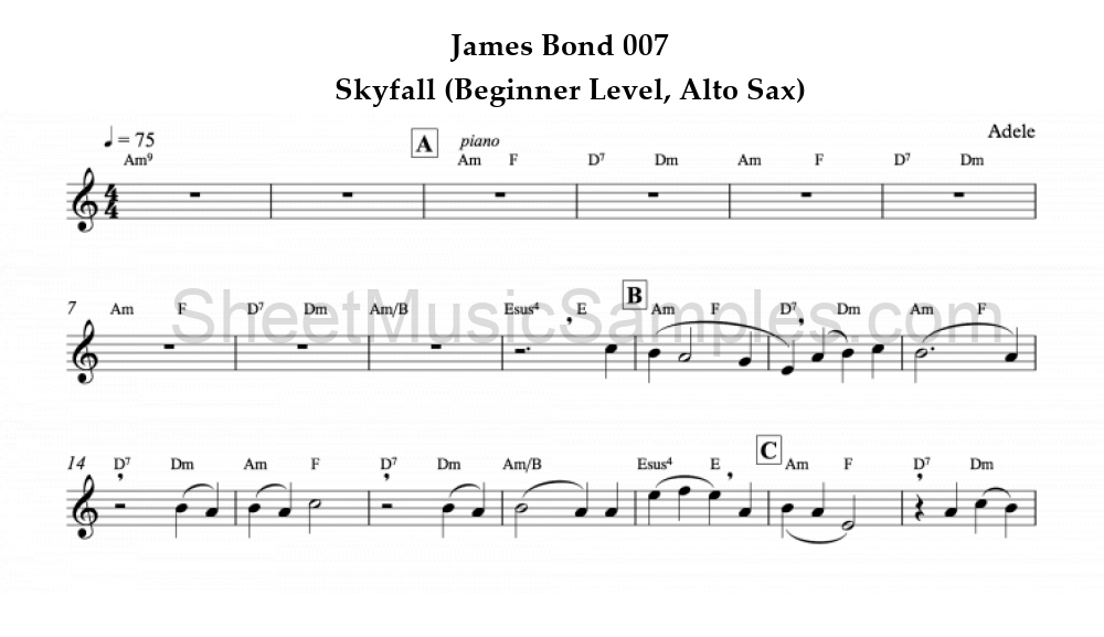 James Bond 007 - Skyfall (Beginner Level, Alto Sax)