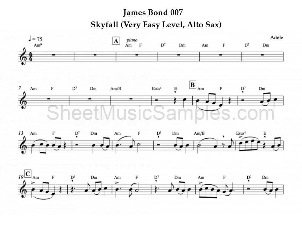 James Bond 007 - Skyfall (Very Easy Level, Alto Sax)