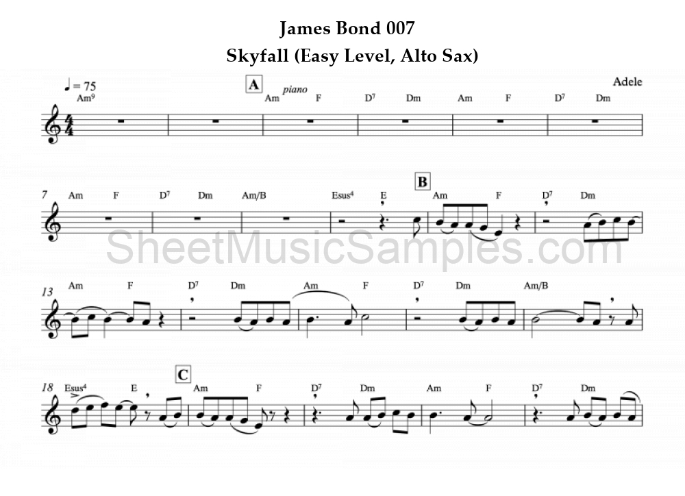 James Bond 007 - Skyfall (Easy Level, Alto Sax)