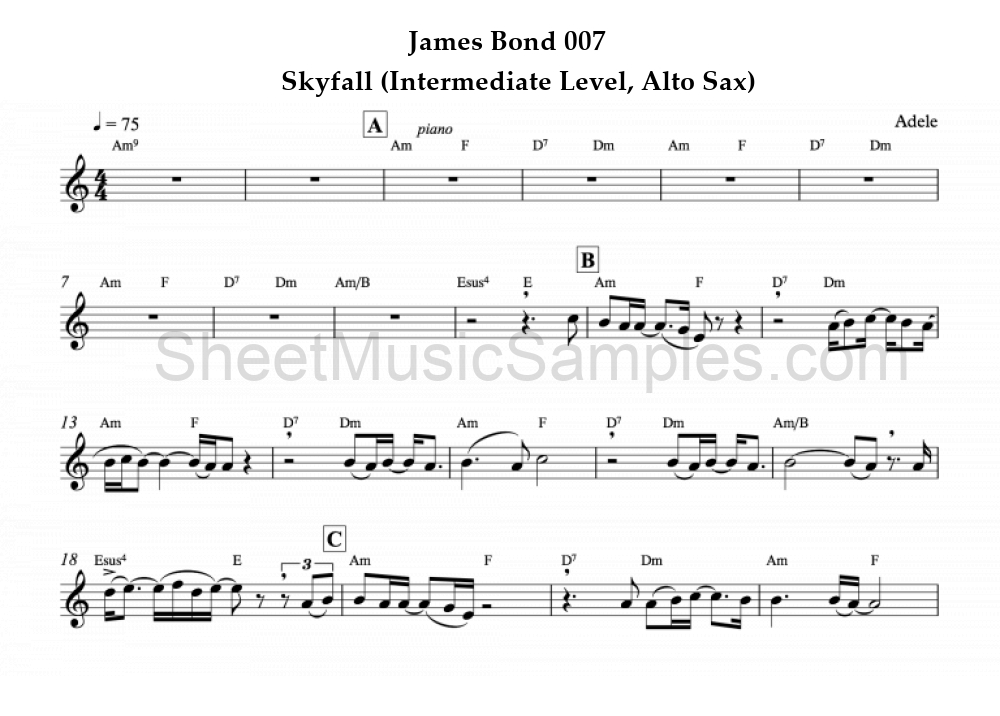 James Bond 007 - Skyfall (Intermediate Level, Alto Sax)