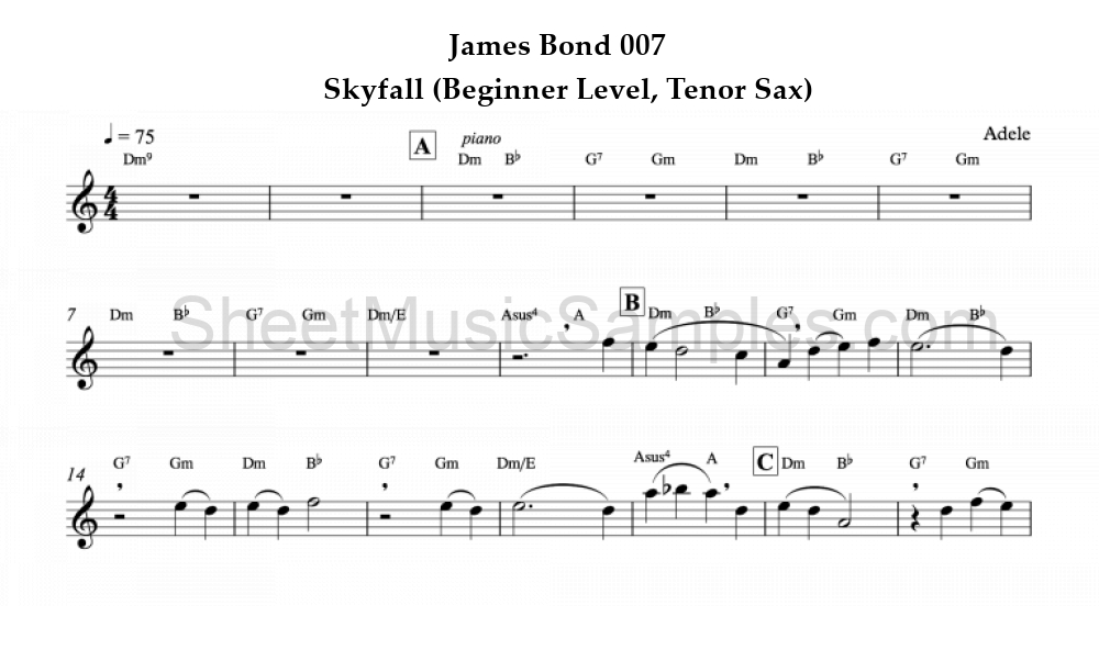 James Bond 007 - Skyfall (Beginner Level, Tenor Sax)