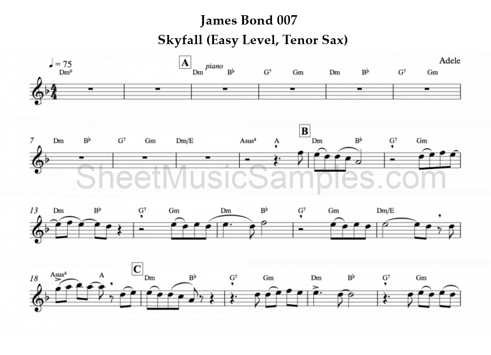 James Bond 007 - Skyfall (Easy Level, Tenor Sax)