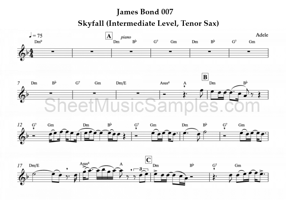 James Bond 007 - Skyfall (Intermediate Level, Tenor Sax)