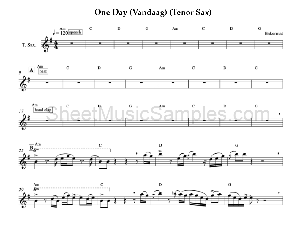 One Day (Vandaag) (Tenor Sax)