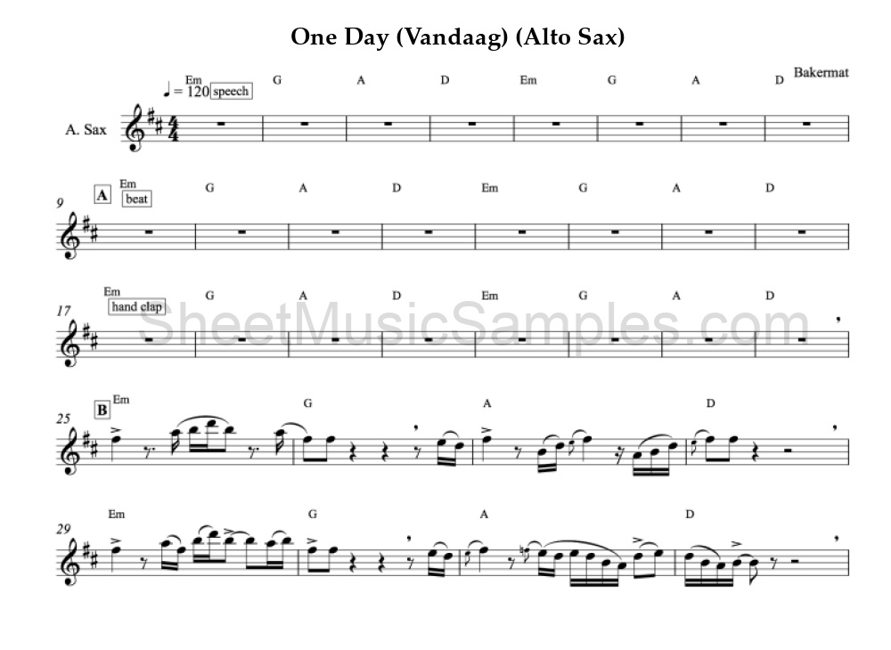 One Day (Vandaag) (Alto Sax)