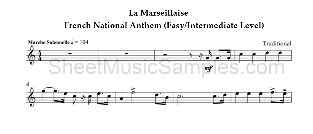 La Marseillaise - French National Anthem (Easy/Intermediate Level)