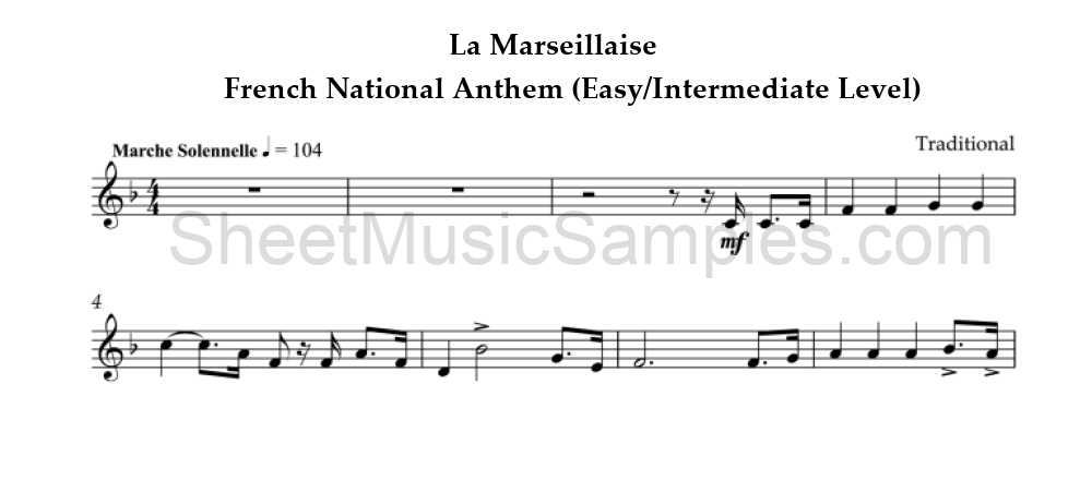 La Marseillaise - French National Anthem (Easy/Intermediate Level)