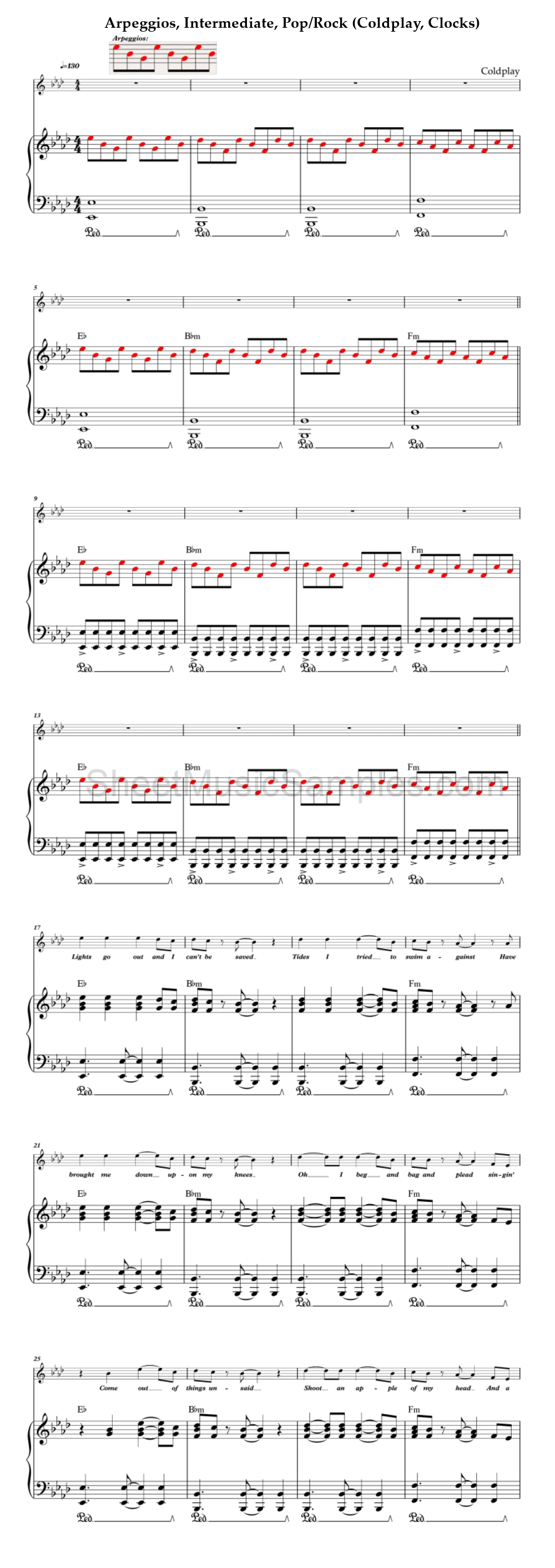 Arpeggios, Intermediate, Pop/Rock (Coldplay, Clocks)