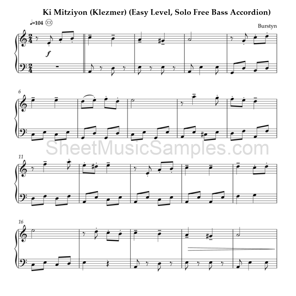 Ki Mitziyon (Klezmer) (Easy Level, Solo Free Bass Accordion)