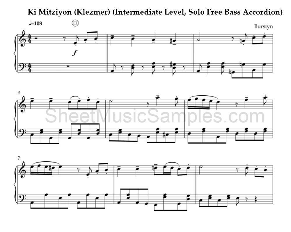 Ki Mitziyon (Klezmer) (Intermediate Level, Solo Free Bass Accordion)