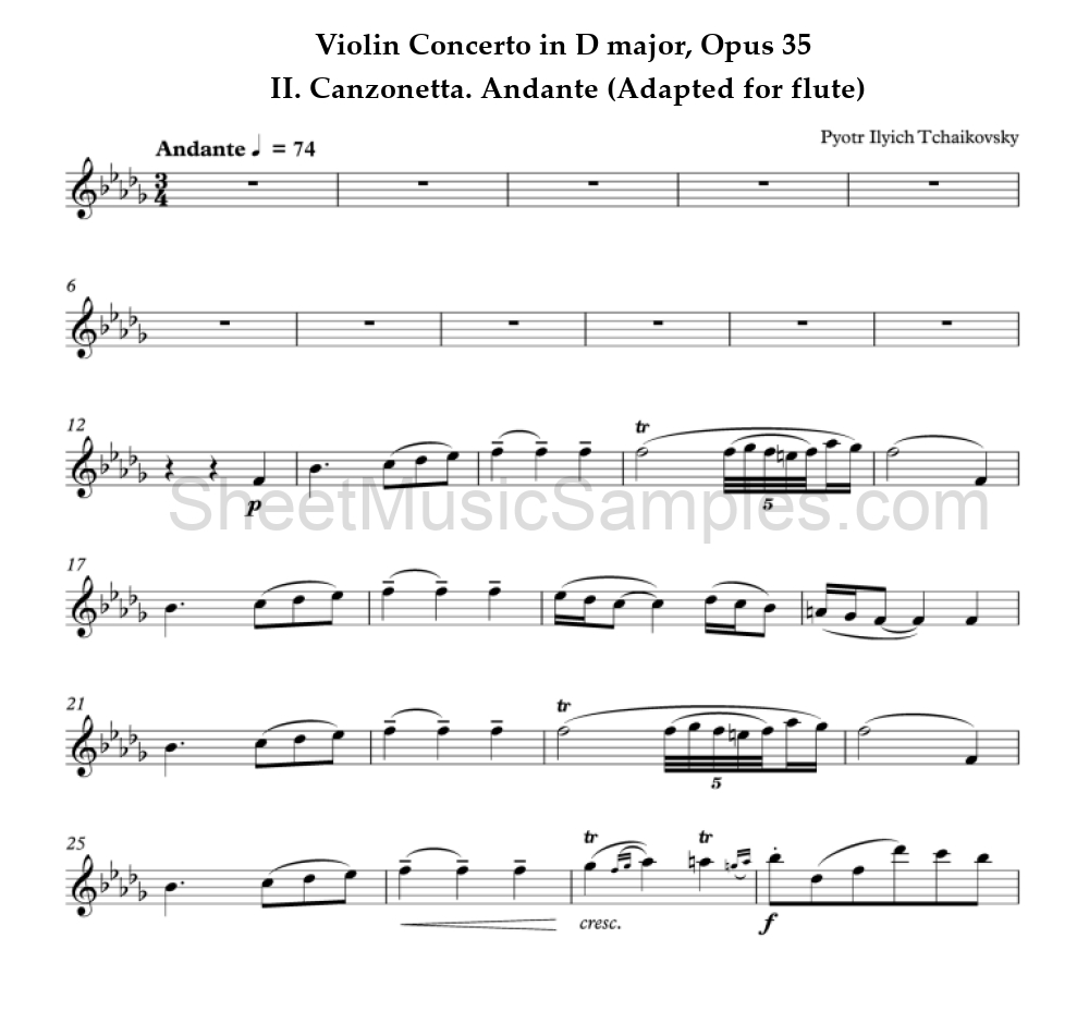 Violin Concerto in D major, Opus 35 - II. Canzonetta. Andante (Adapted for flute)