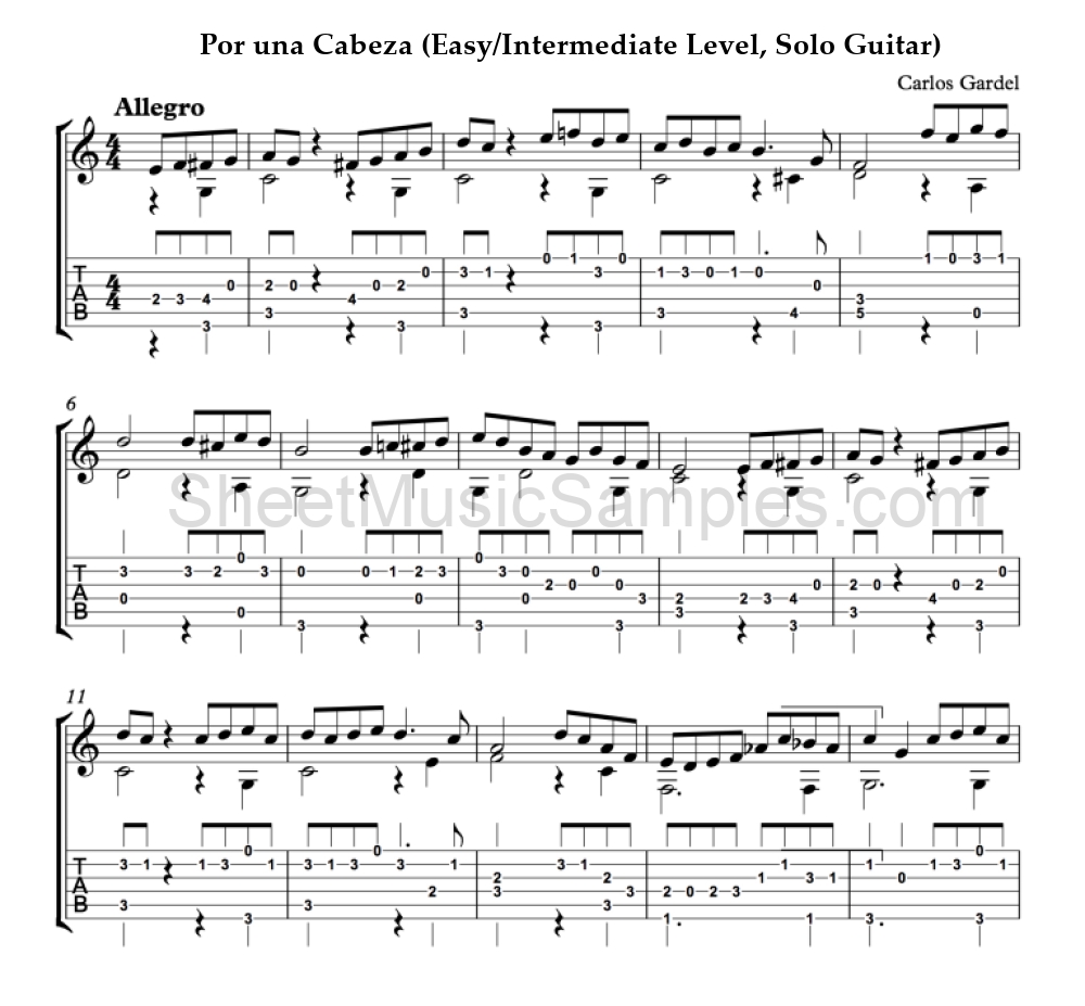 Por una Cabeza (Easy/Intermediate Level, Solo Guitar)