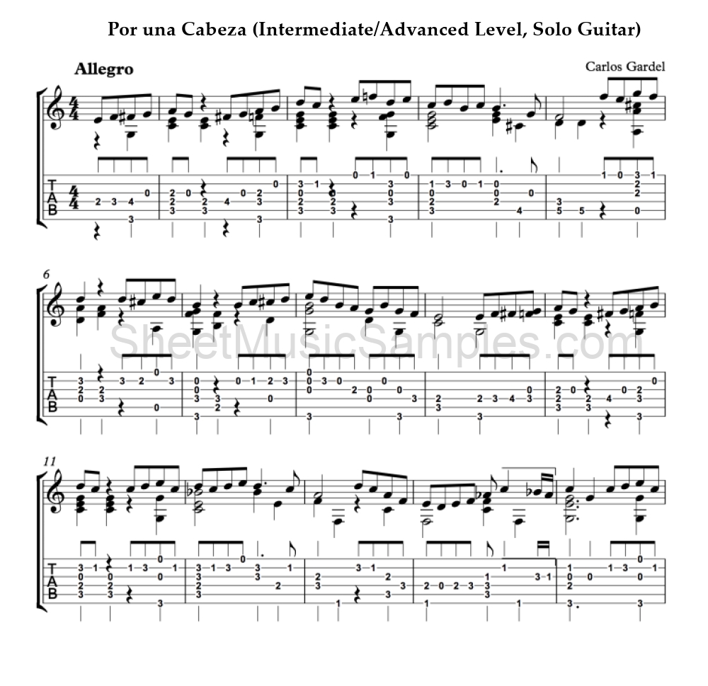 Por una Cabeza (Intermediate/Advanced Level, Solo Guitar)